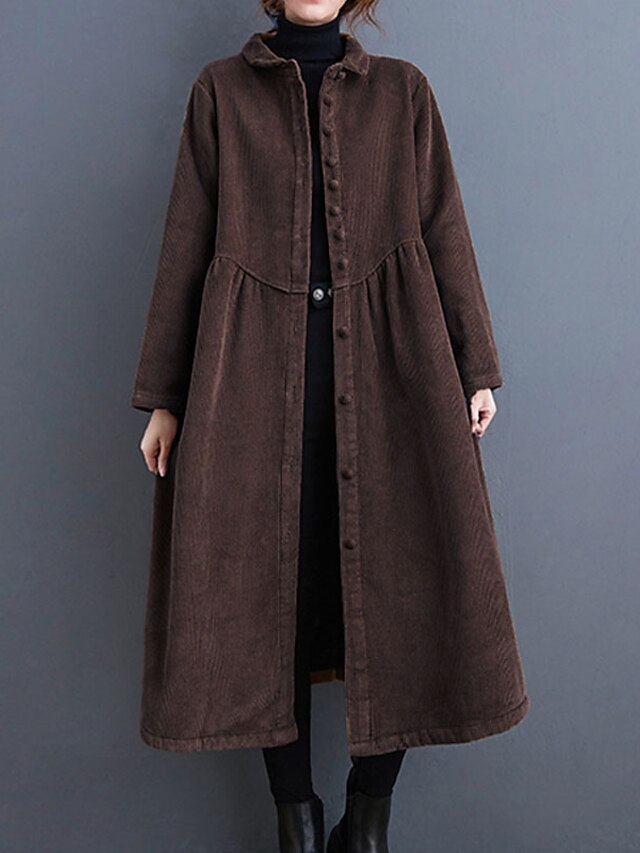 Womens Clothing Womens Outerwear | Womens Trench Coat Coat Long Pocket Coat Black Dark Green Brown Coffee Casual Street Spring S