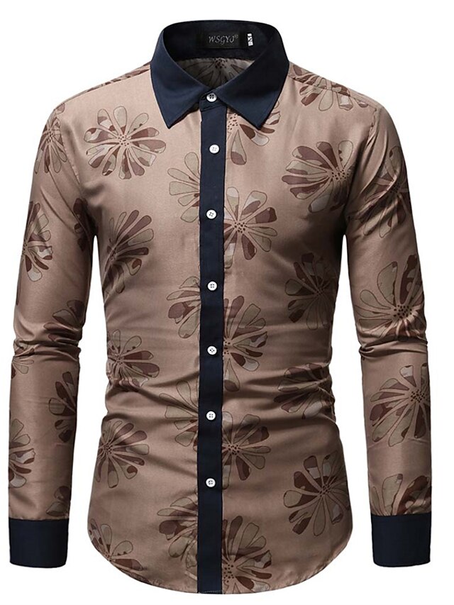 Mens Clothing Mens Shirts | Mens Shirt Floral Turndown Street Casual Button-Down Long Sleeve Tops Casual Vintage Classic Comfort