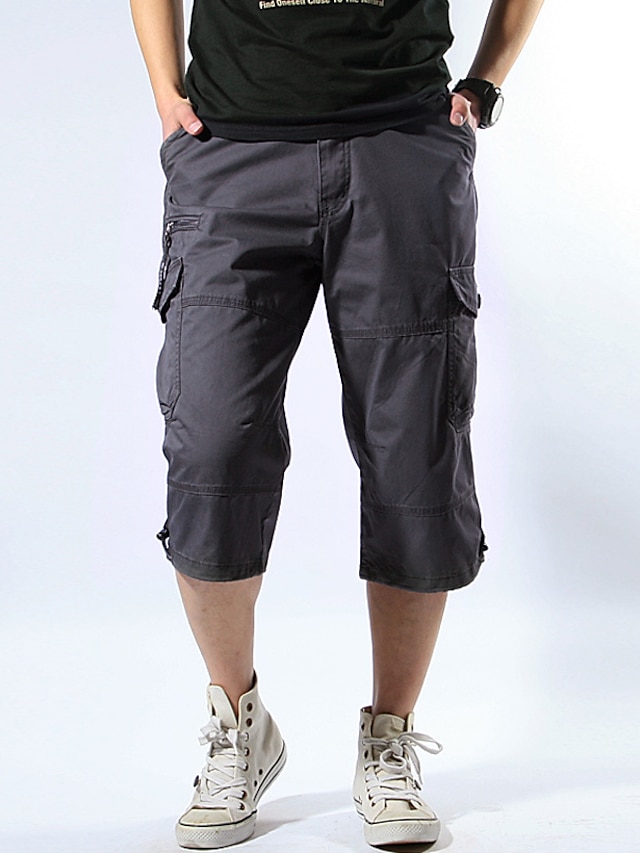 Mens Clothing Mens Bottoms | Mens Cargo Shorts Tactical Cargo Cargo Shorts Calf-Length Plus Size Pants Micro-elastic Solid Color