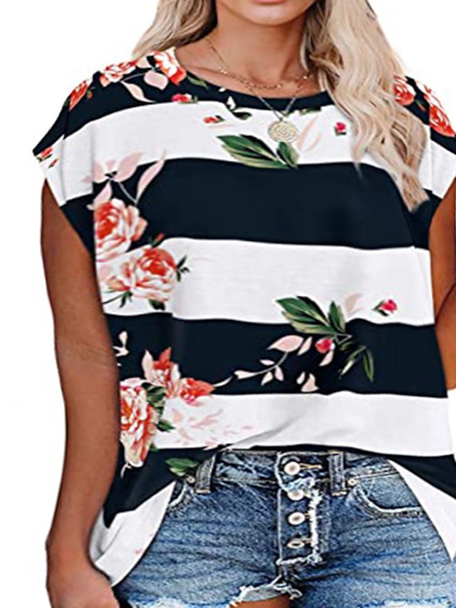 Womens Clothing Plus Size Collection | Womens Plus Size Tops Blouse T shirt Floral Print Short Sleeve Round Neck Streetwear Dail