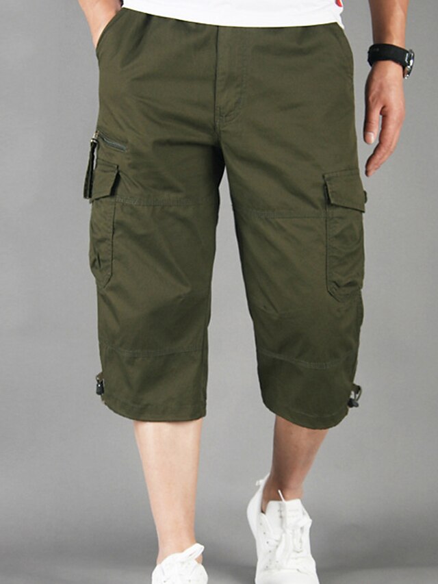  Men's Cargo Shorts Multi Pocket Multiple Pockets Straight Leg Plain Breathable Outdoor Calf-Length Casual Daily Cotton Streetwear Stylish Black Army Green