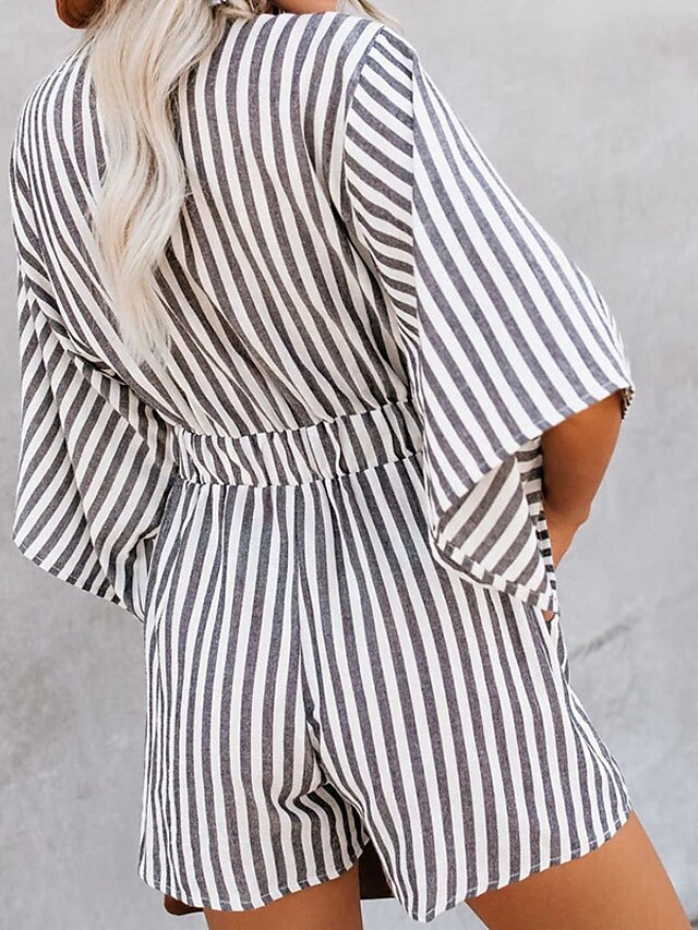 Womens Clothing Womens Jumpsuits & Rompers | Womens Romper Cut Out Print Striped V Neck Casual Daily Vacation Regular Fit 3/4 Le