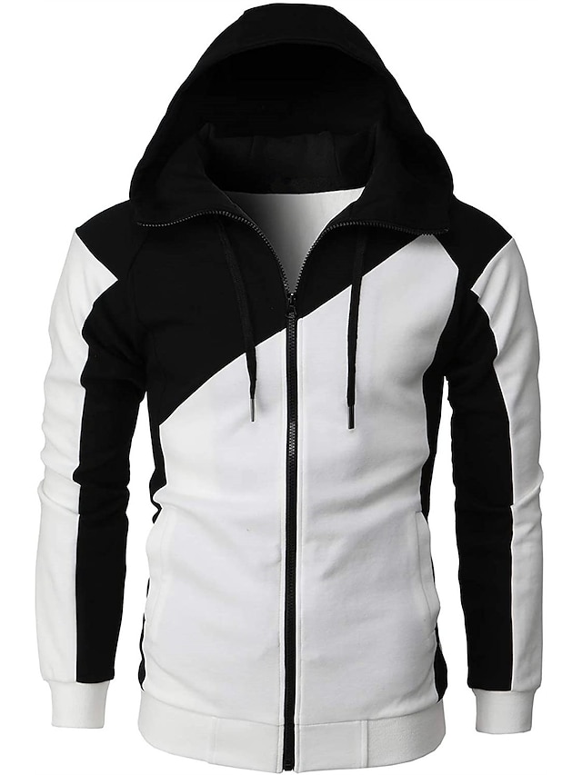 Mens Clothing Mens Hoodies & Sweatshirts | Mens Hoodie Color Block Hooded Basic Hoodies Sweatshirts Long Sleeve White Black Wine