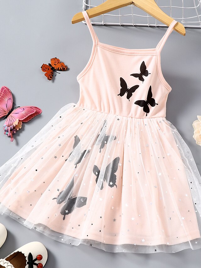 Baby & Kids Girls Clothing | Kids Toddler Little Girls Dress Butterfly Tulle Dress Party Mesh Sparkle Pink Knee-length Sleeveles