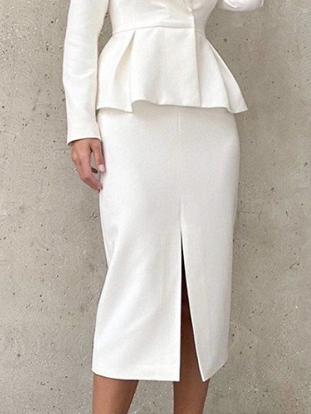 Womens Clothing Womens Dresses | Womens Two Piece Dress Midi Dress White Black Long Sleeve Pure Color Split Spring Summer V Neck