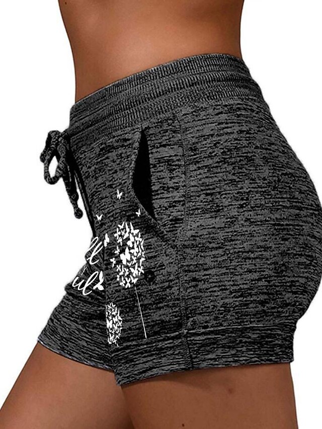 Womens Clothing Womens Bottoms | Womens Casual / Sporty Athleisure Shorts Side Pockets Elastic Drawstring Design Print Short Pan