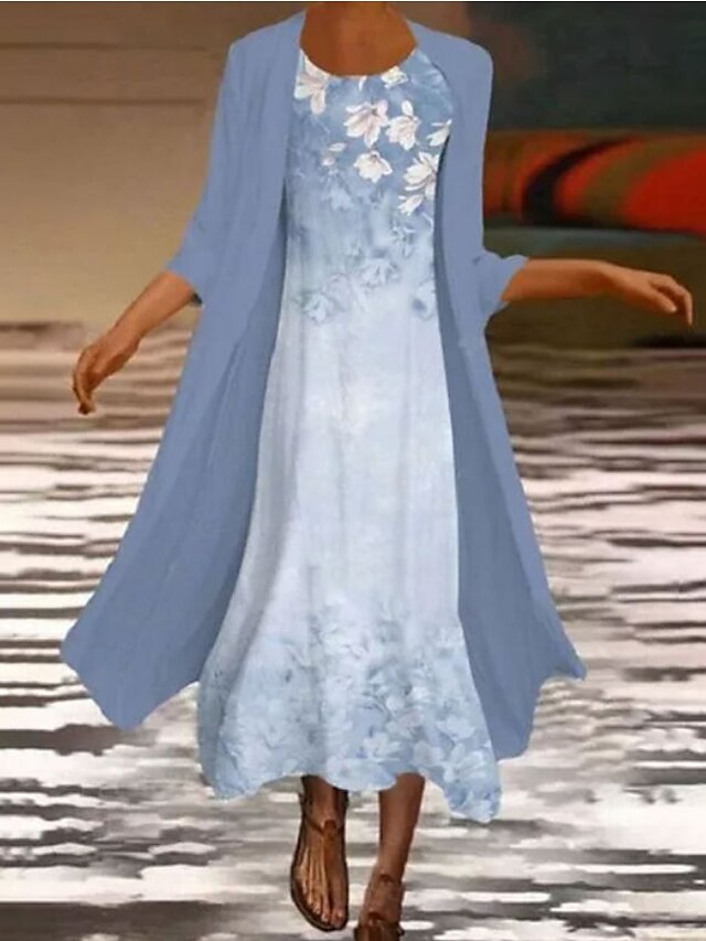  Γυναικεία Σετ Φόρεμα Φόρεμα δύο τεμαχίων Εκκλησιαστικό φόρεμα Μακρύ Φόρεμα Μάξι Φόρεμα Θαλασσί Μισό μανίκι Φλοράλ Σουρωτά Καλοκαίρι Άνοιξη Στρογγυλή Ψηλή Λαιμόκοψη Μοντέρνα Διακοπές 2023 Τ M L XL XXL