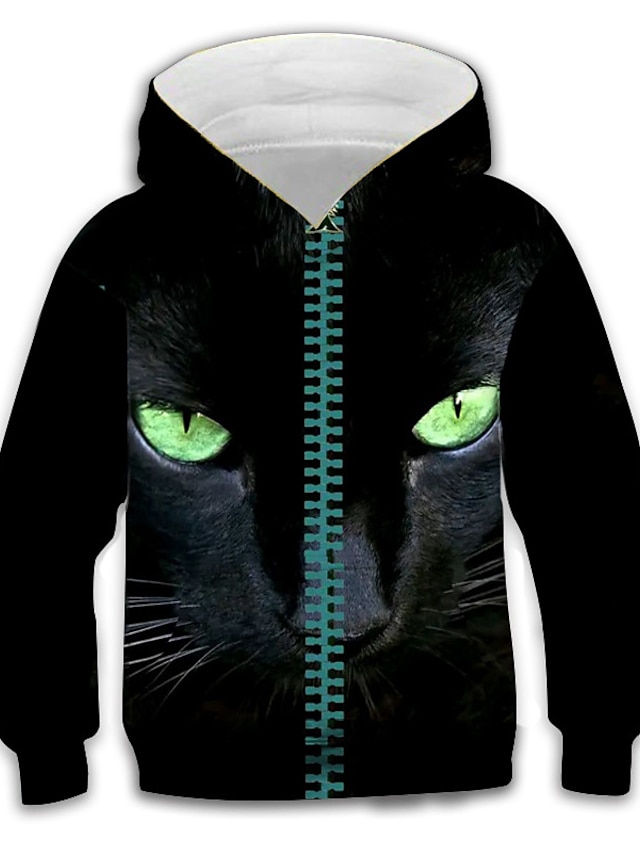 Baby & Kids Boys Clothing | Kids Boys Hoodie Long Sleeve Green 3D Print Cat Animal Pocket Daily Indoor Outdoor Active Fashion Da