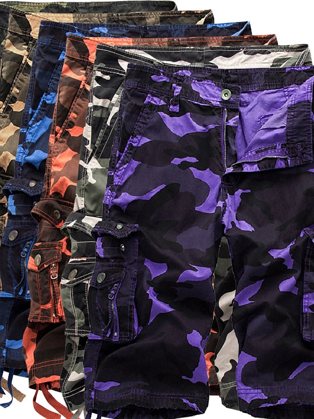  Men's Cargo Shorts Leg Drawstring Multiple Pockets Stylish Streetwear Casual Daily Micro-elastic Breathable Outdoor Sports Camouflage Mid Waist Black Green Camouflage Blue Purple 30 31 32