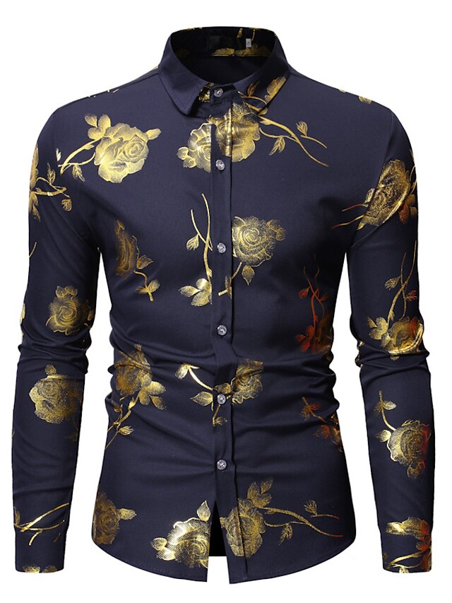 Mens Clothing Mens Shirts | Mens Shirt Floral Turndown Street Casual Button-Down Long Sleeve Tops Casual Fashion Classic Comfort