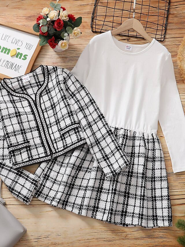 Baby & Kids Girls Clothing | Kids Girls Clothing Set 2 Pieces Long Sleeve Black Plaid Ruched Patchwork Vacation Outdoor Comfort 