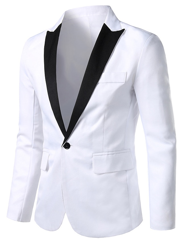 Men's Casual Blazer Regular Regular Fit Color Block Black White 2023 ...