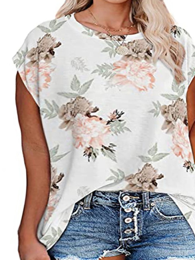 Womens Clothing Plus Size Collection | Womens Plus Size Tops Blouse T shirt Floral Print Short Sleeve Round Neck Streetwear Dail