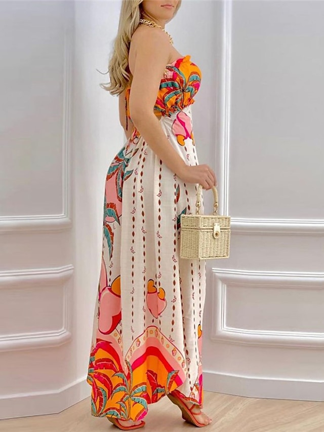 Womens Clothing Womens Dresses | Womens A Line Dress Maxi long Dress Rainbow Sleeveless Floral Backless Print Spring Summer Stra