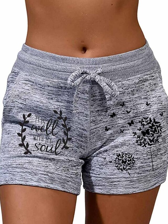 Womens Clothing Womens Bottoms | Womens Casual / Sporty Athleisure Shorts Side Pockets Elastic Drawstring Design Print Short Pan