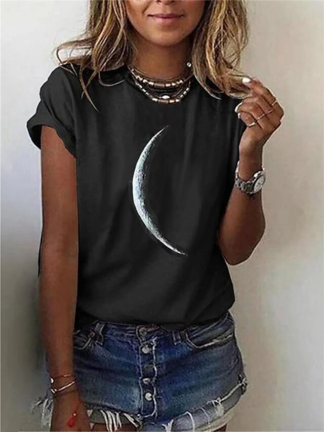  Women's T shirt Tee Designer Hot Stamping Galaxy Design Short Sleeve Round Neck Casual Daily Clothing Clothes Designer Basic Black