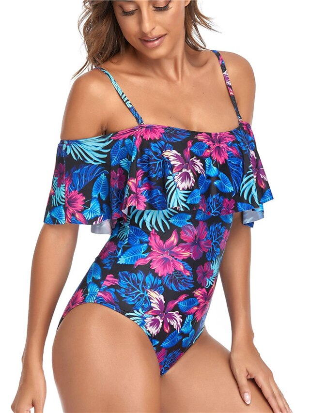 Womens Clothing Womens Swimwear | Womens Swimwear One Piece Monokini Bathing Suits Normal Swimsuit Tummy Control Ruffle Open Bac