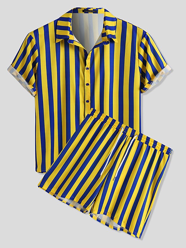 Mens Clothing Mens Shirts | Mens Shirt Striped Turndown Street Casual Button-Down Short Sleeve Tops Casual Fashion Classic Comfo
