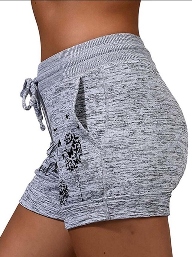 Womens Clothing Womens Bottoms | Womens Casual / Sporty Athleisure Shorts Side Pockets Elastic Drawstring Design Print Short Pan