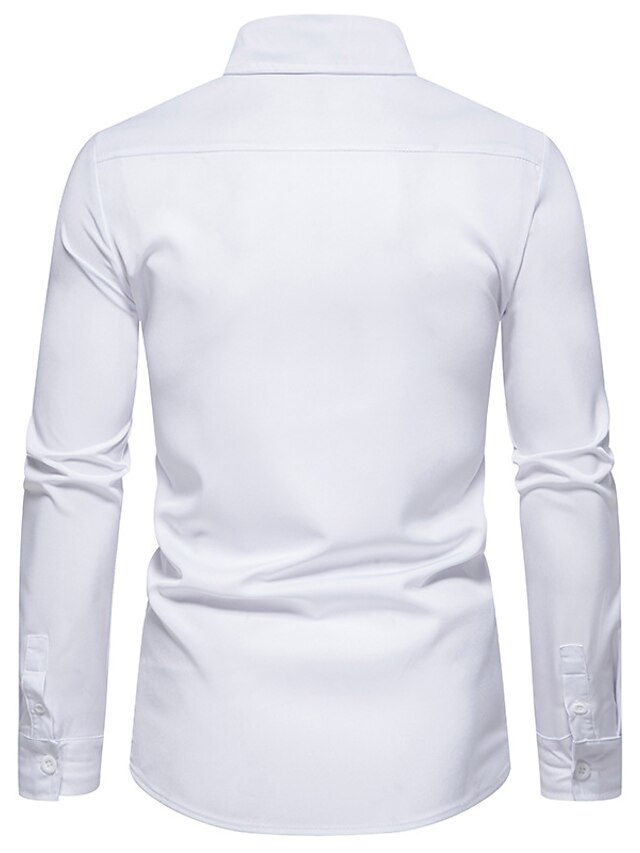 Mens Clothing Mens Shirts | Mens Shirt Solid Color Turndown Casual Daily Long Sleeve Tops Casual Sports White Black - QM20698