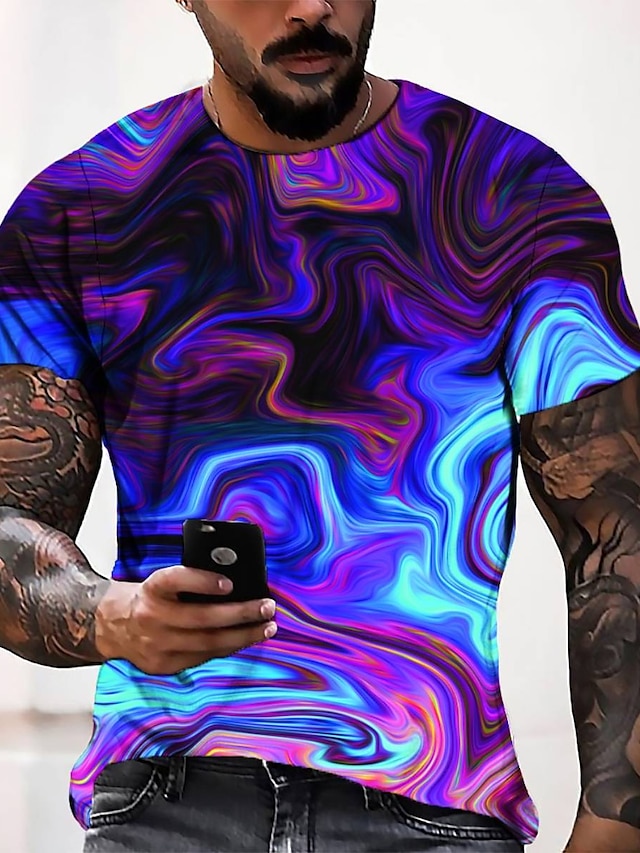  Colorful Mens 3D Shirt Casual | Purple Summer Cotton | Men'S Tee Graphic Round Neck Blue 3D Print Daily Short Sleeve Clothing Apparel Fashion Cool Designer Comfortable