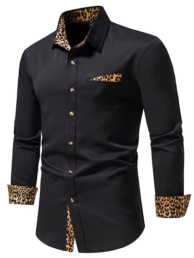 Mens Clothing Mens Shirts | Mens Shirt non-printing Leopard Plus Size Button Down Collar Daily Long Sleeve Tops Fashion White Bl