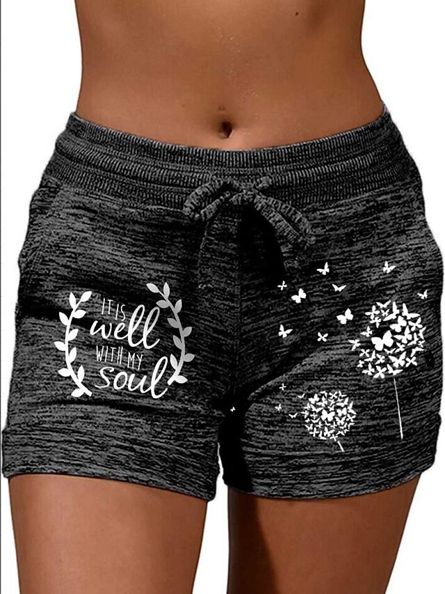 Womens Clothing Womens Bottoms | Womens Casual / Sporty Athleisure Shorts Side Pockets Elastic Drawstring Design Print Short Pan