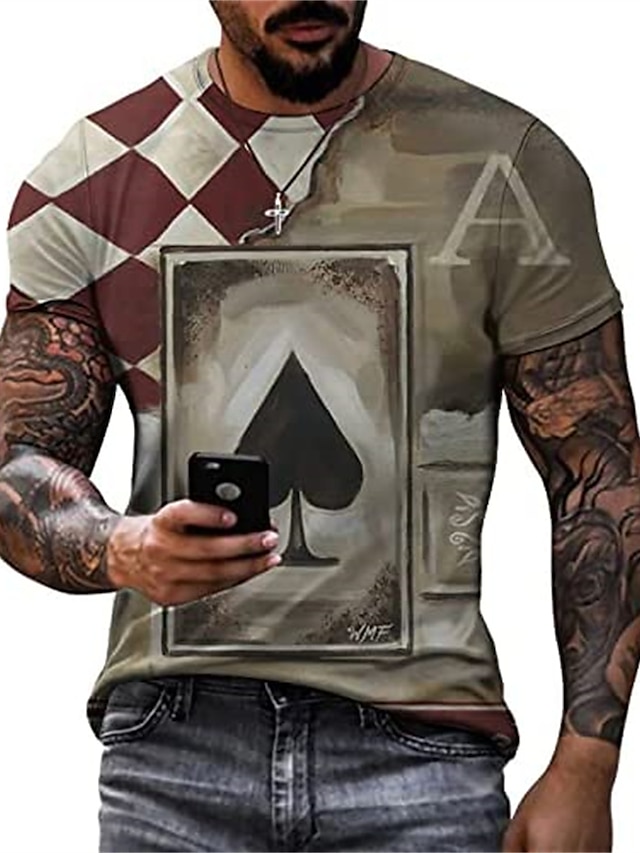  Men's T shirt Tee Shirt Tee Graphic Poker Crew Neck Black / White Red / White Blue Purple Light Blue 3D Print Plus Size Casual Daily Clothing Apparel Basic Designer Slim Fit Big and Tall / Summer