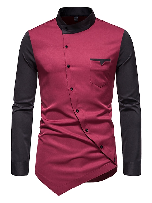 Mens Clothing Mens Shirts | Mens Shirt non-printing Color Block Plus Size Stand Collar Daily Long Sleeve Tops Fashion Blue Wine 