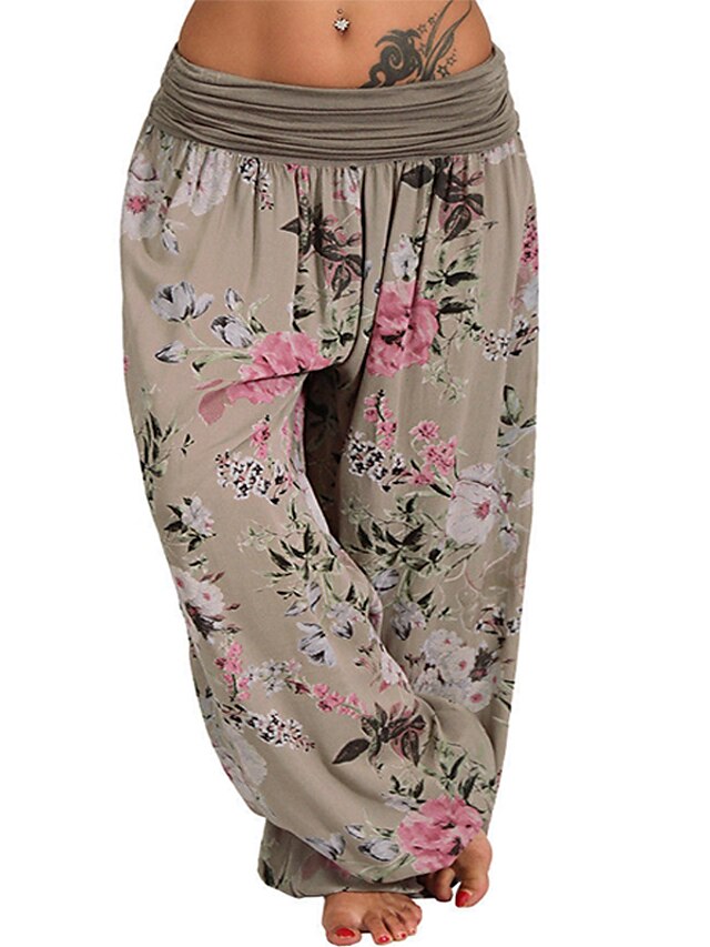 Womens Clothing Plus Size Collection | Womens Plus Size Harem Pants Print Floral Casual Harlem Pants Casual Daily Natural Full L