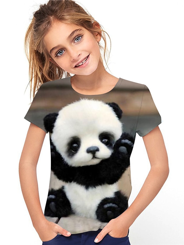  Infantil Para Meninas Camisa Animal Ao ar livre Impressão 3D Manga Curta Ativo 3-12 anos Primavera Preto