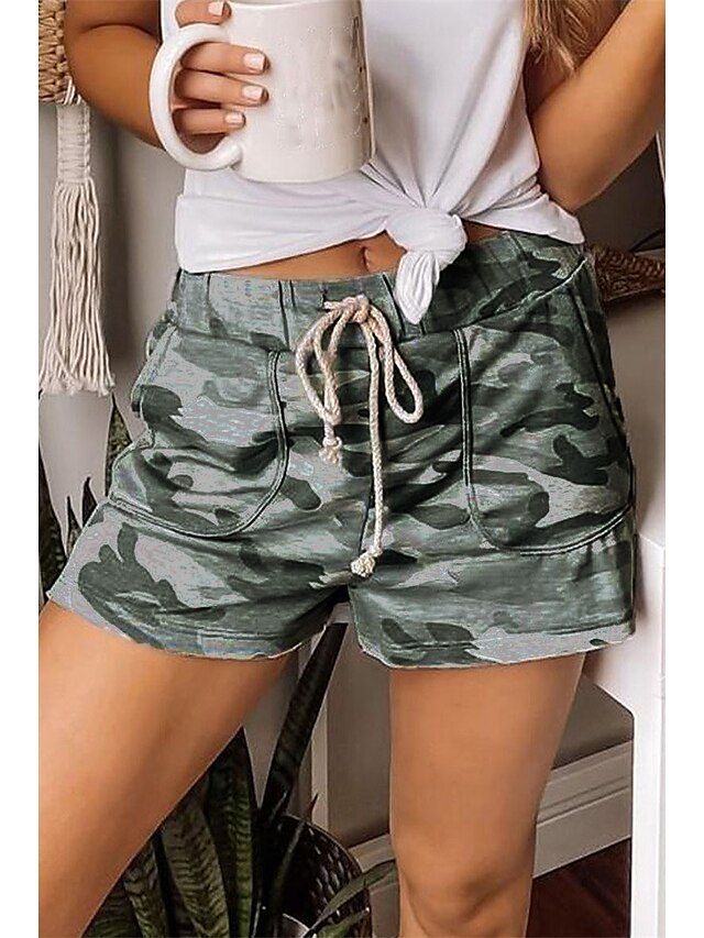 Womens Clothing Womens Bottoms | Womens Basic Casual Shorts Slacks Drawstring Pocket Print Short Pants Fitness Weekend Inelastic