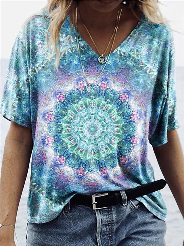 Womens Clothing Womens Tops | Womens Casual Daily Floral Geometric T shirt Tee Floral Plants Graphic Short Sleeve V Neck Basic E