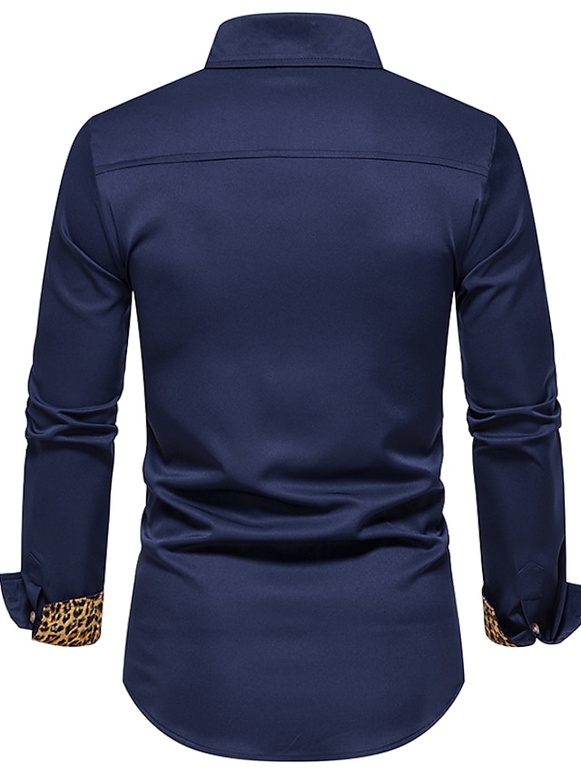 Mens Clothing Mens Shirts | Mens Shirt non-printing Leopard Plus Size Button Down Collar Daily Long Sleeve Tops Fashion White Bl