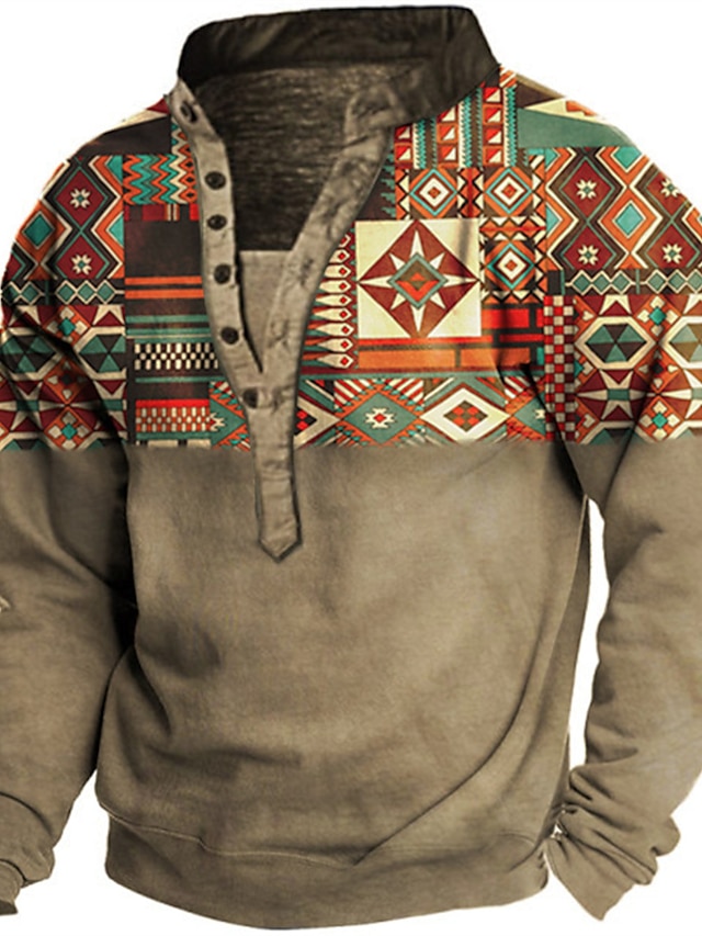  Men's Sweatshirt Pullover Thermal warm Fall Winter V Neck Graphic Prints Print Casual 3D Print Basic Designer Casual Western Sweatshirts  Long Sleeve Green Black / Winter / Spring / Fall / Winter