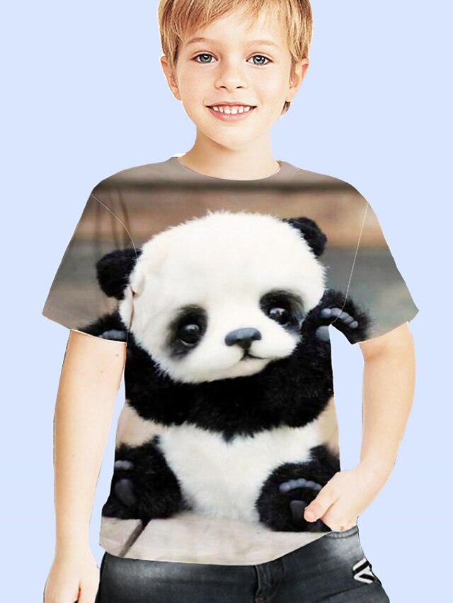 Baby & Kids Boys Clothing | Kids Boys T shirt Short Sleeve Black 3D Print Panda Animal Daily Indoor Outdoor Active Fashion Daily