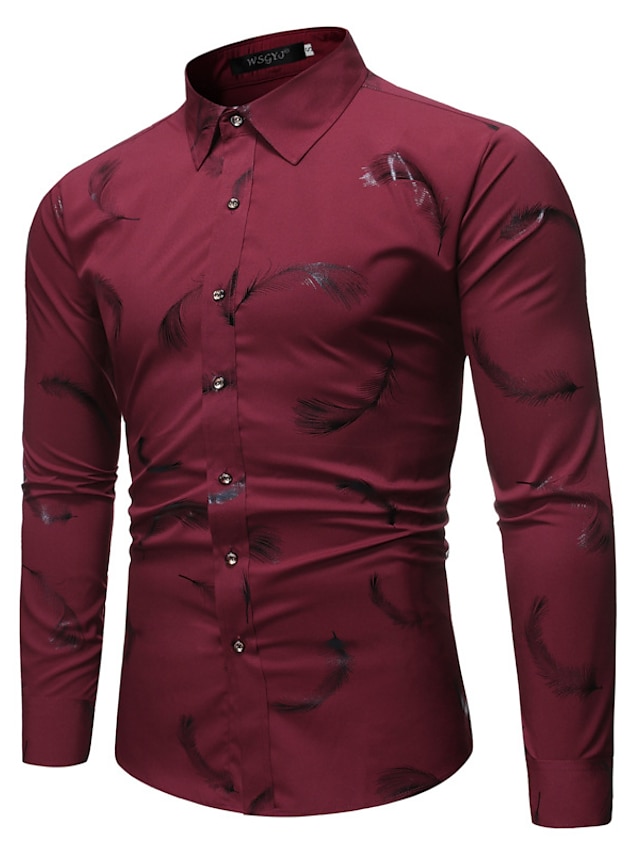 Mens Clothing Mens Shirts | Mens Shirt Floral Solid Colored Shirt Collar Daily Going out Long Sleeve Tops Basic Elegant Black Wi