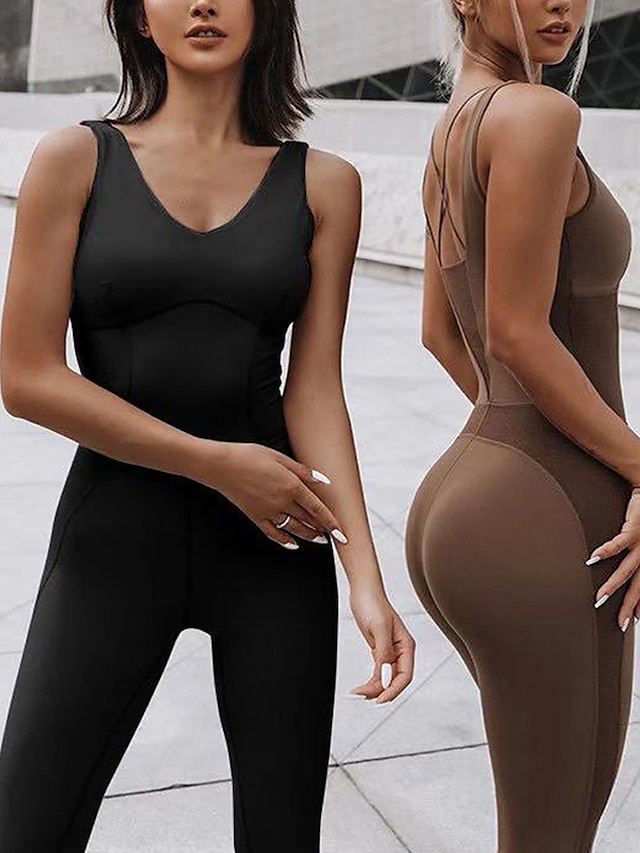 Sports & Outdoors Exercise, Fitness & Yoga | Womens Workout Jumpsuit Summer Solid Color Bodysuit Romper Black Pink Nylon Yoga Fi