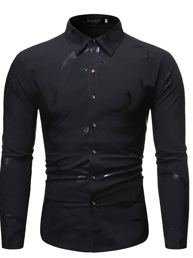 Mens Clothing Mens Shirts | Mens Shirt Floral Solid Colored Shirt Collar Daily Going out Long Sleeve Tops Basic Elegant Black Wi