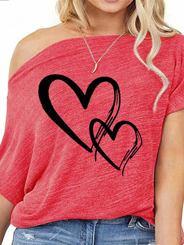 Size Tops Blouse T shirt Heart Button 