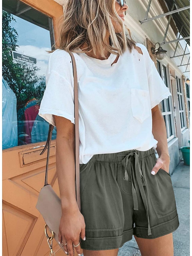 Womens Clothing Womens Bottoms | Womens Simple Classic Style Bermuda shorts Slacks Elastic Waistband Pocket Pants Causal Daily I