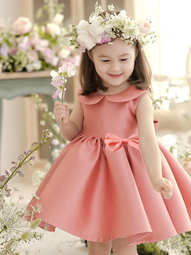 Baby & Kids Girls Clothing | Kids Little Girls Dress Solid Colored A Line Dress Performance Bow Pink Midi Sleeveless Princess Sw