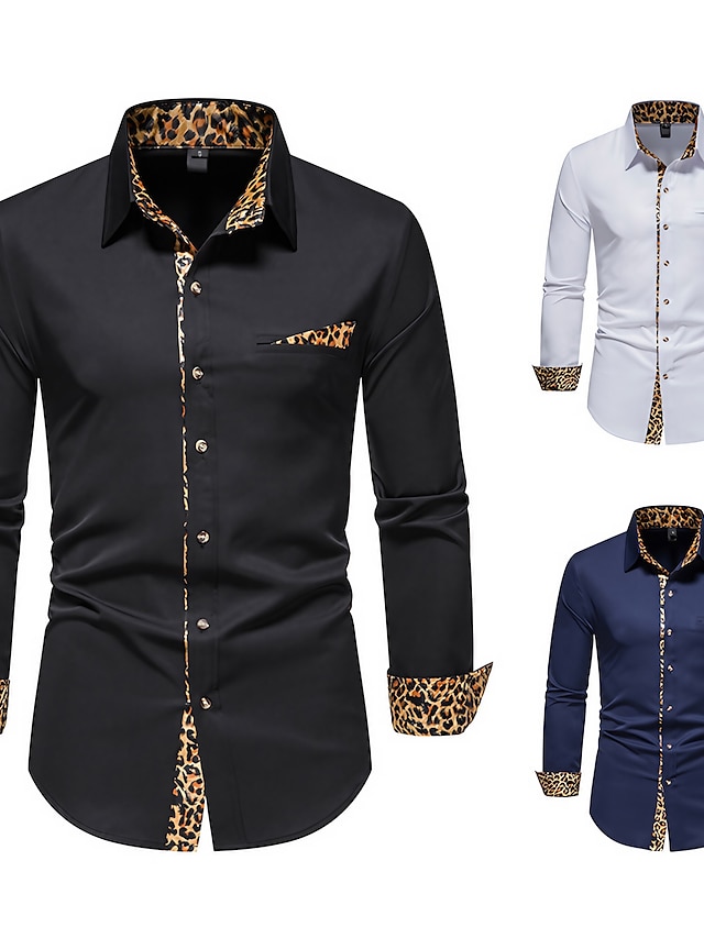  Pánské Košile k obleku Košile na knoflíky Košile s límečkem Černá Bílá Námořnická modř Dlouhý rukáv Leopard Celý rok Svatební Denní Oblečení