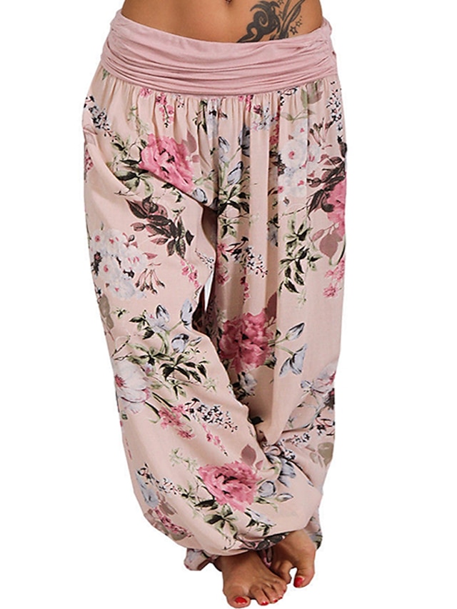 Womens Clothing Plus Size Collection | Womens Plus Size Harem Pants Print Floral Casual Harlem Pants Casual Daily Natural Full L