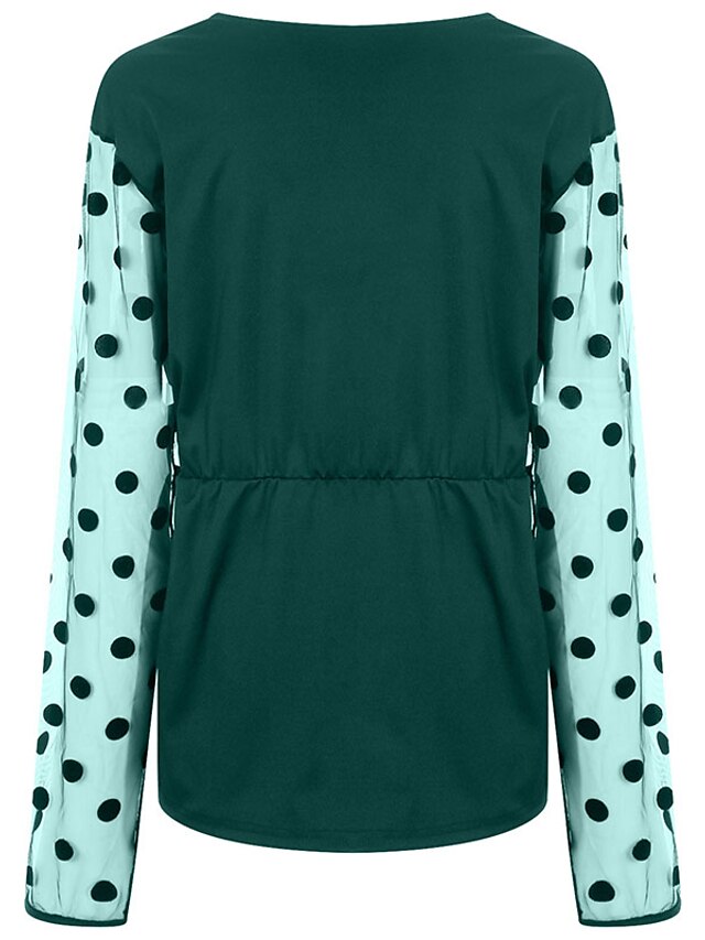 Womens Clothing Plus Size Collection | Womens Plus Size Tops Blouse Polka Dot Mesh Print Long Sleeve V Neck Festival Daily Going