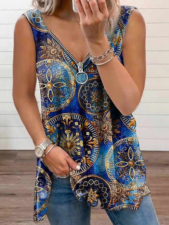 Womens Clothing Womens Tops | Womens Daily Weekend Tank Top Vest Graphic Sleeveless Flowing tunic Quarter Zip Print V Neck Casua