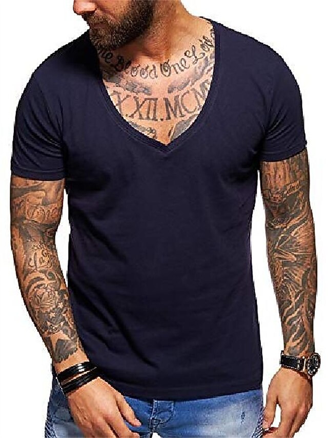 Men's T Shirt Tee Top Short Sleeve V Neck Plain Muscle Esencial Summer Navy Black White Top Tee for Men 15