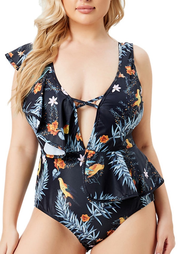 Womens Clothing Womens Swimwear | Womens Swimwear One Piece Monokini Bathing Suits Plus Size Swimsuit Tummy Control Ruffle Open 