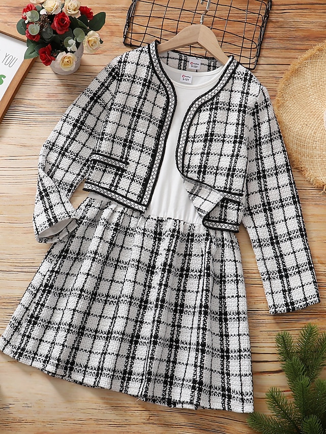 Baby & Kids Girls Clothing | Kids Girls Clothing Set 2 Pieces Long Sleeve Black Plaid Ruched Patchwork Vacation Outdoor Comfort 