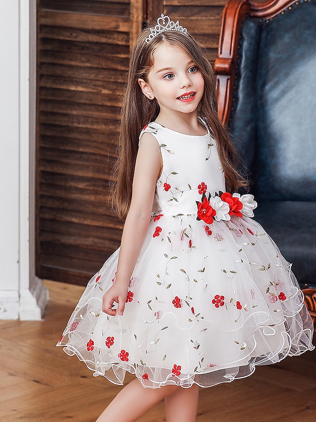 Baby & Kids Girls Clothing | Kids Little Girls Dress Flower Tulle Dress Wedding Performance Embroidered Ruched Ruffle White Purp